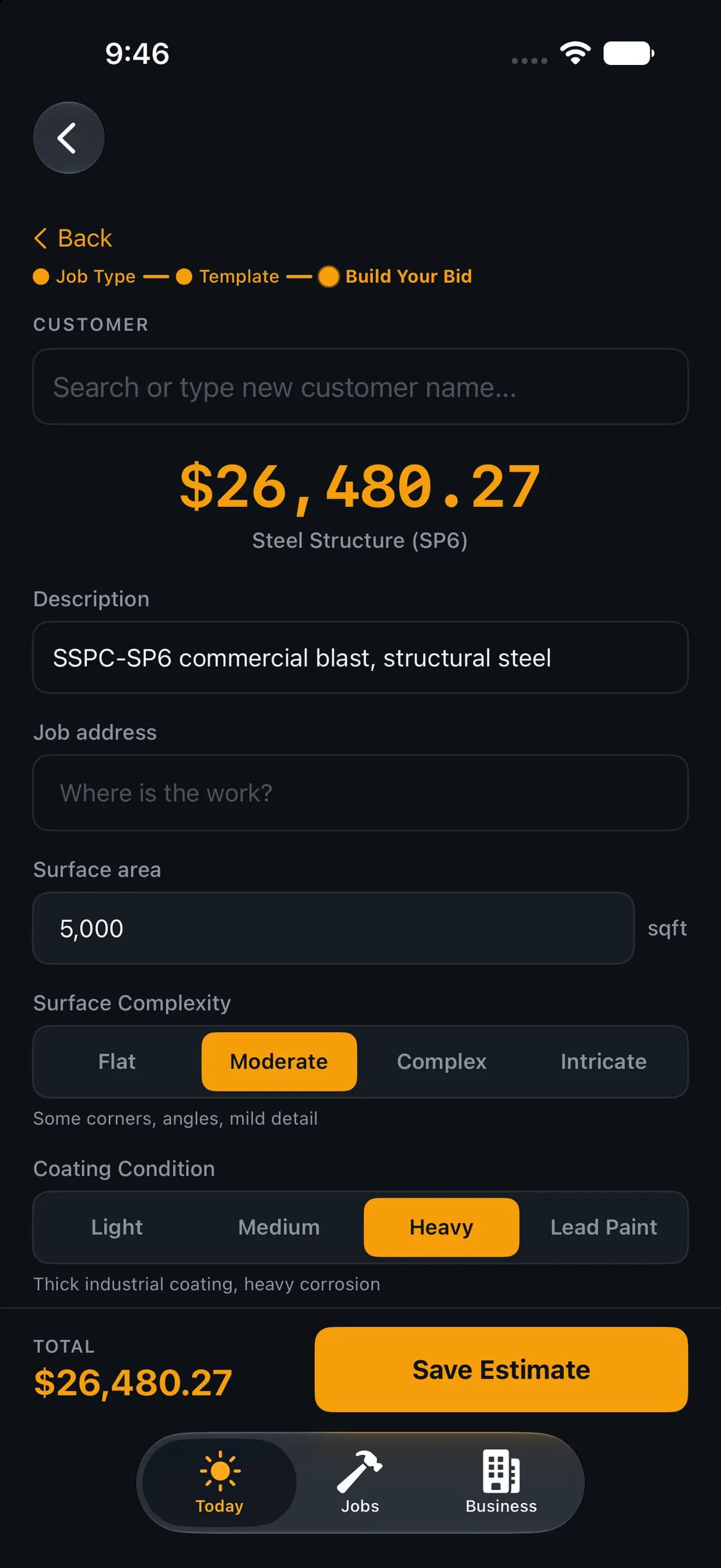 BlastBid estimate on iPhone with a live-calculated $26,480.27 bid