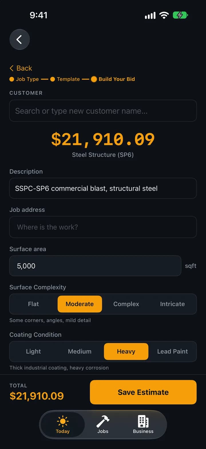 BlastBid estimate on iPhone with a live-calculated $26,480.27 bid