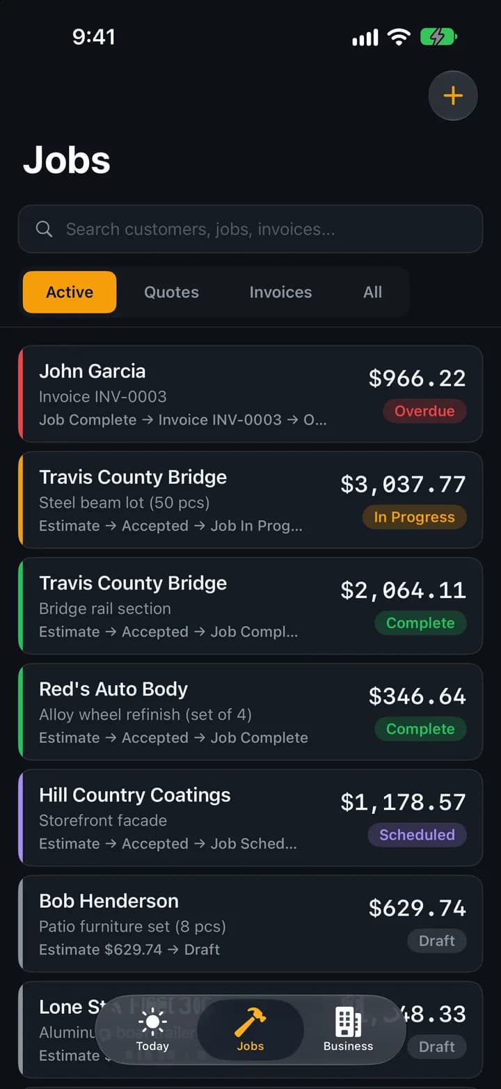 BlastBid job pipeline from estimate to invoice