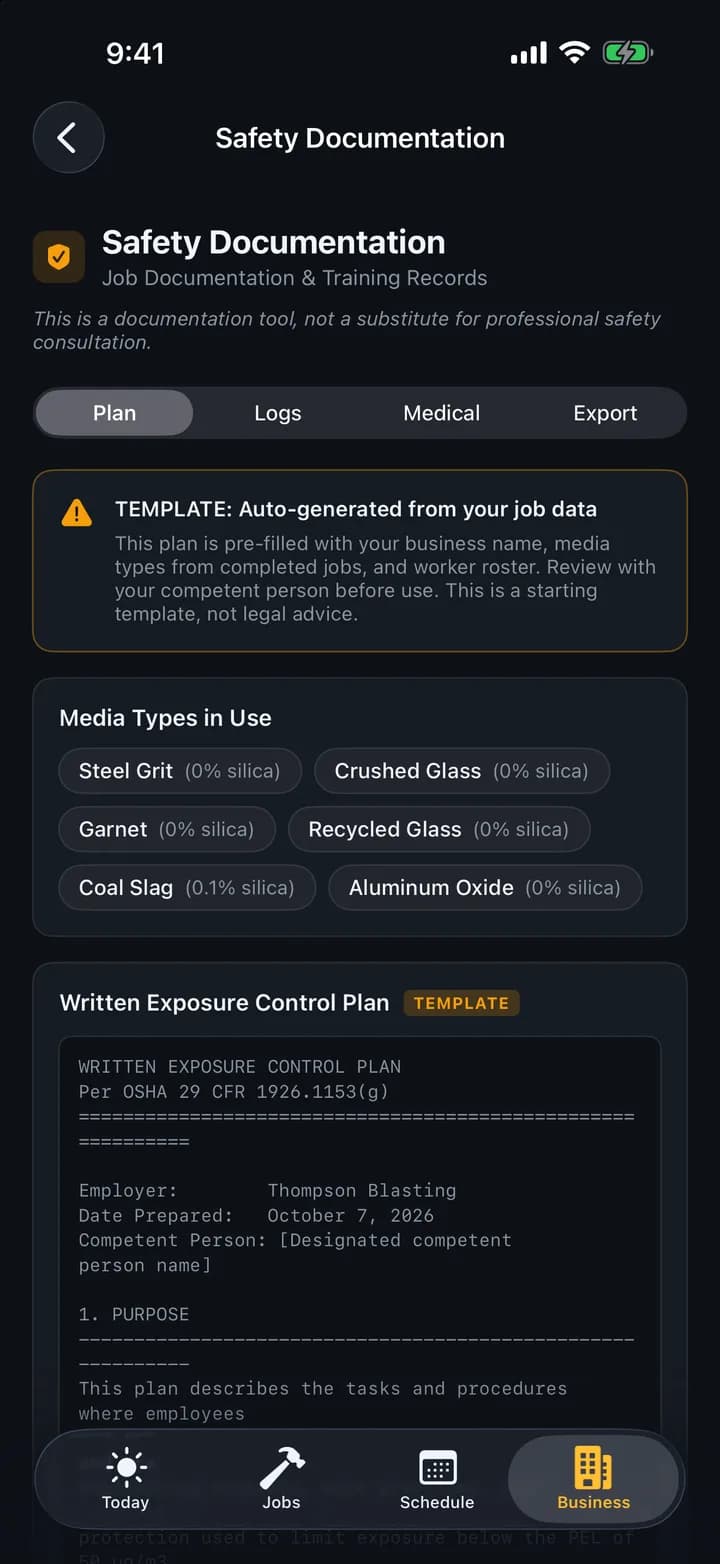 Silica safety documentation for a job on iPhone